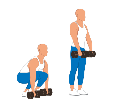 Homem de academia fazendo exercício com halteres  Ilustração