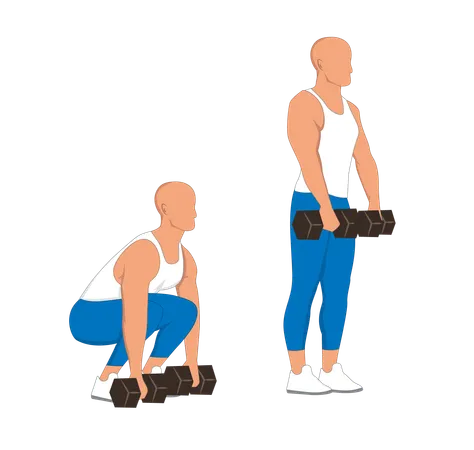 Homem de academia fazendo exercício com halteres  Ilustração