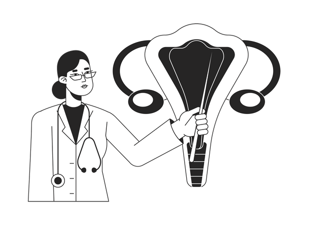Ginecologista feminina verificando o sistema reprodutivo  Ilustração