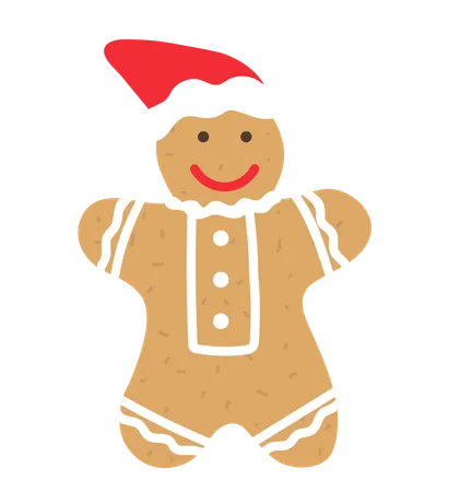 Cute Character Made Of Dough Isolated Gingerbread Man Decorated With Icing On Top Smiling Face And Head With Santa Claus Hat Xmas Traditional Symbol Sign Of New Year Eve And Holidays Vector Illustration
