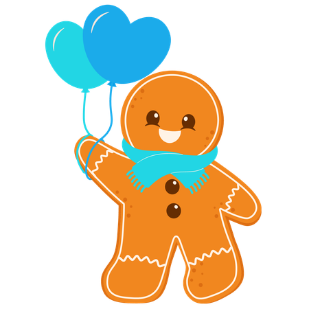 Gingerbread Man Holding Heart Balloon  Illustration
