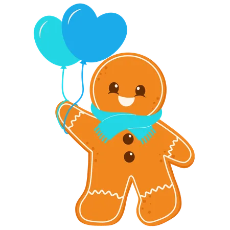 Gingerbread Man Holding Heart Balloon  イラスト