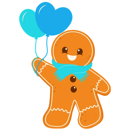 Gingerbread Man Holding Heart Balloon  Illustration