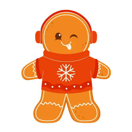 Gingerbread Man With Headphones  Illustration