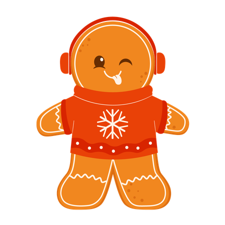 Gingerbread Man With Headphones  Illustration