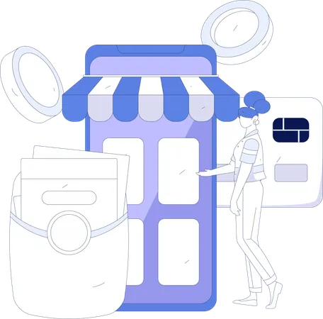 Ragazza che fa pagamento mobile per lo shopping  Illustration