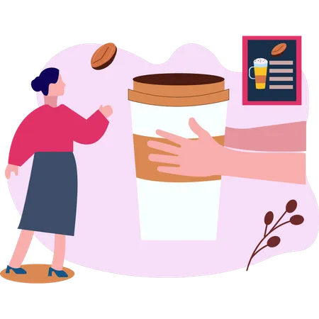 The Girl Is Taking A Cup Of Coffee Illustration