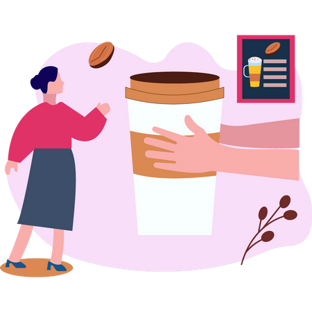 Gir taking cup of coffee  Illustration