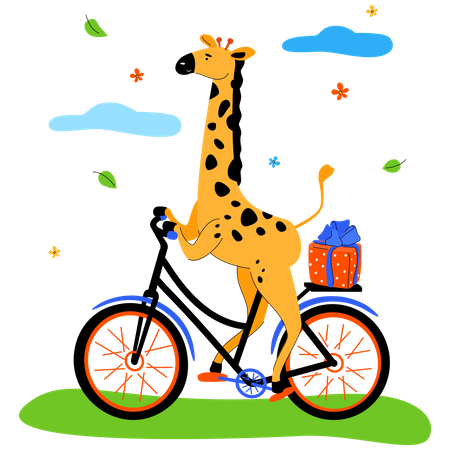 Girafa fofa andando de bicicleta  Ilustração