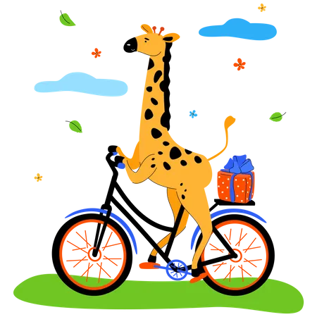 Girafa fofa andando de bicicleta  Ilustração