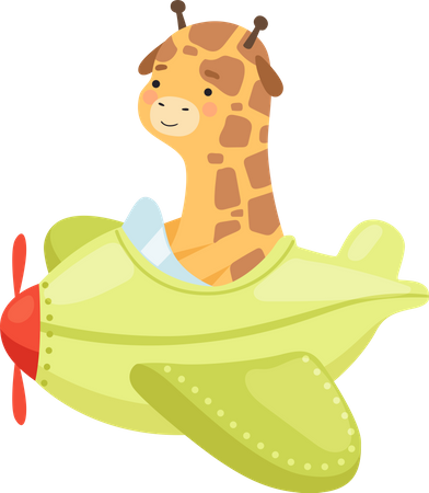 Girafa voando em helicóptero  Ilustração