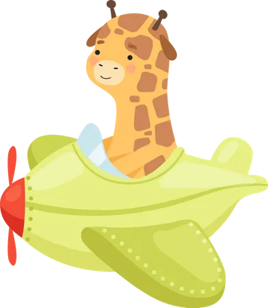 Girafa voando em helicóptero  Ilustração