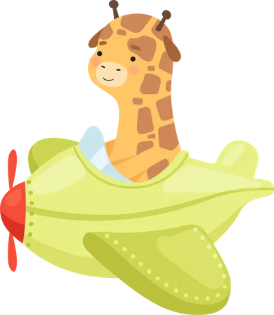 Giraffe flying plane  Illustration