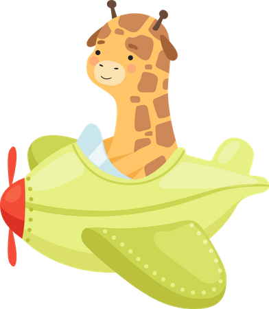 Giraffe flying plane  イラスト