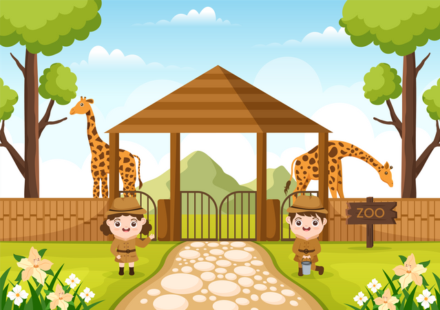 Giraffe und Kinder  Illustration