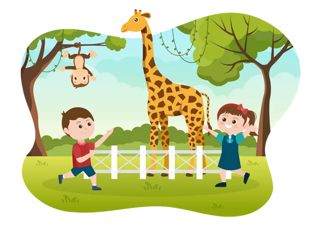 Giraffe with kids  Illustration