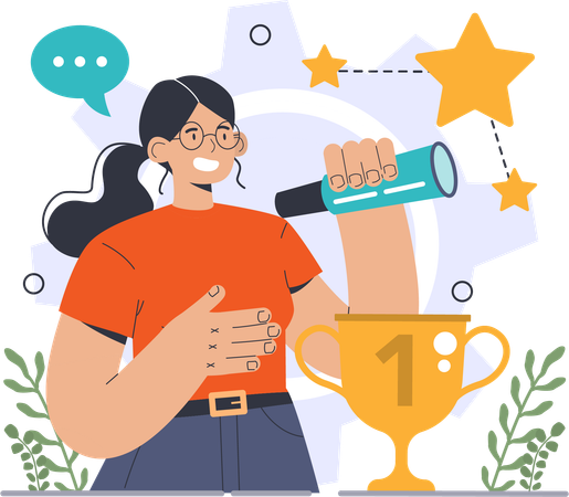 Girl achieving business trophy  Illustration