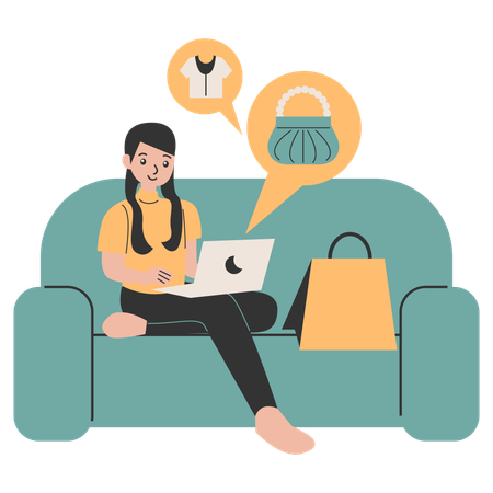 Girl activities shopping from home  Illustration