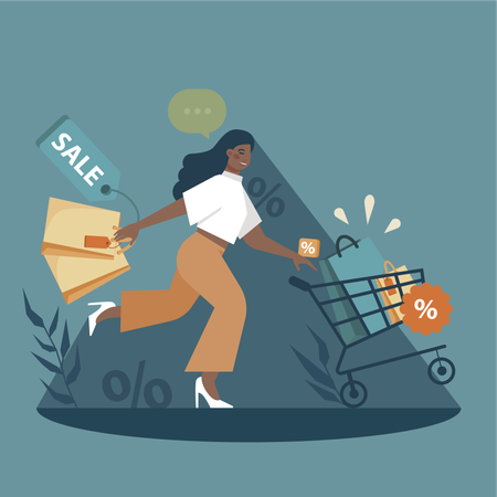 Girl addicted for shopping  Illustration