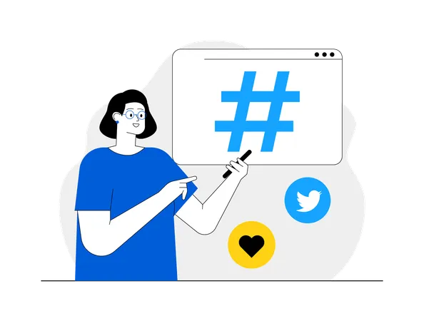 Girl adding social media hashtag  Illustration