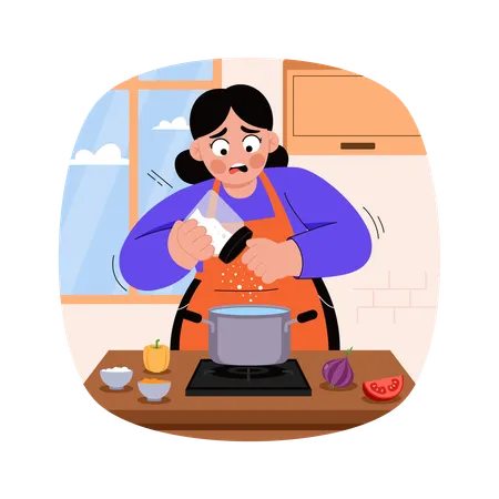 Girl adding Spice to Dish  Illustration