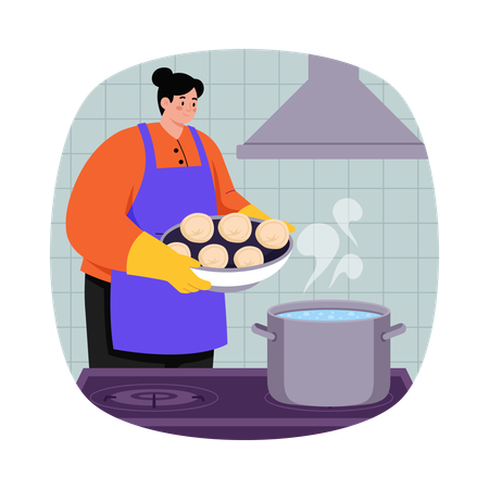 Girl adding Vegetables in water  Illustration