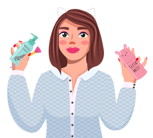 Girl advertises a cosmetics products  Illustration