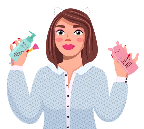 Girl advertises a cosmetics products  Illustration