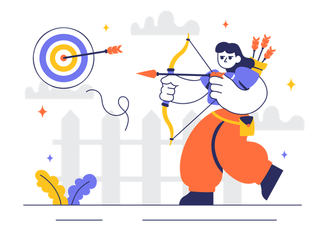 Girl aiming archery board  Illustration