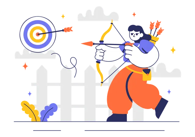 Girl aiming archery board  Illustration