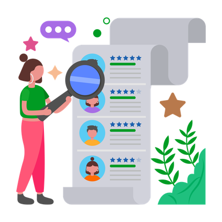 Girl analysing Application Review  Illustration
