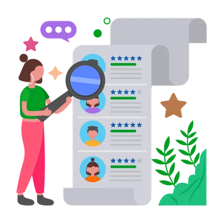 Girl analysing Application Review  Illustration