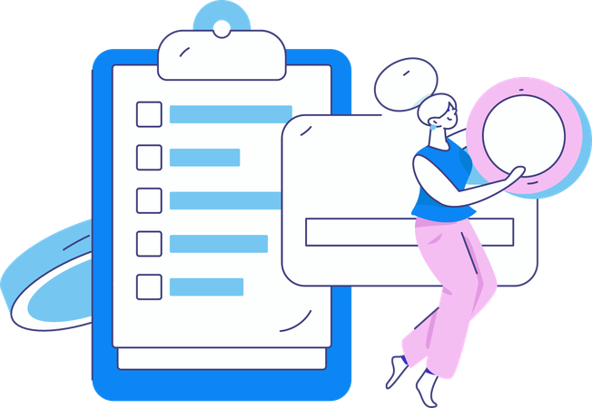 Girl analysing payment statement  Illustration