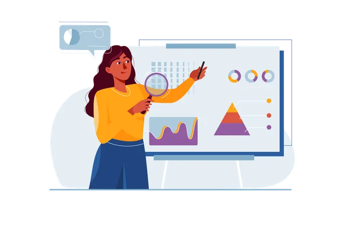 Girl analysis business data  Illustration