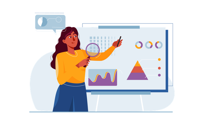 Girl analysis business data  Illustration