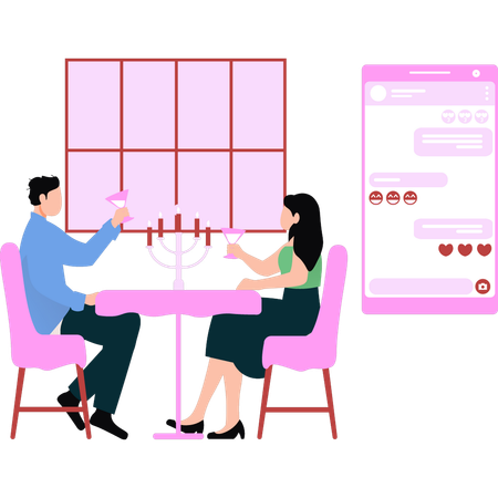Girl and a boy are having a romantic dinner  Illustration