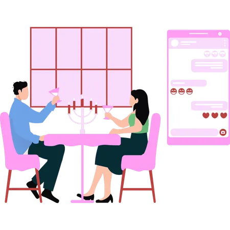 A Girl And A Boy Are Having A Romantic Dinner Illustration