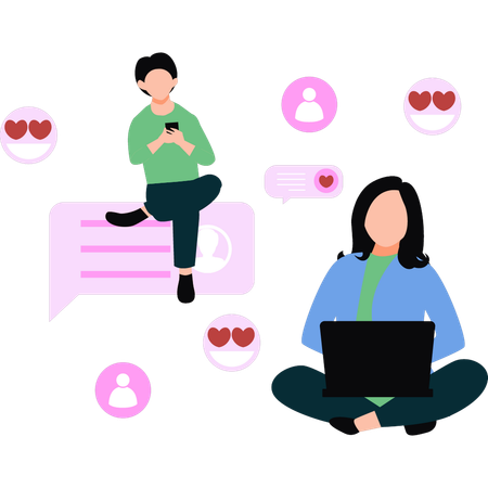 Girl and a boy are having conversation online  Illustration