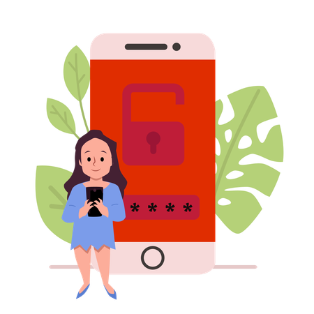 Child unlocking mobile lock  Illustration