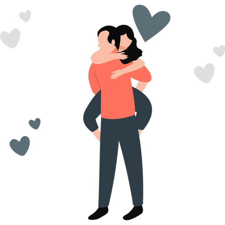 Girl and boy are hugged around waist  Illustration