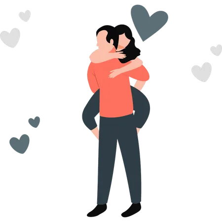 Girl and boy are hugged around waist  Illustration