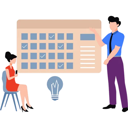 Girl and boy are marking reminders on calendar  Illustration