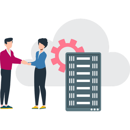 Girl and boy are talking about storage settings  Illustration