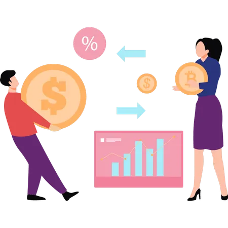 Girl and boy are transferring money  Illustration