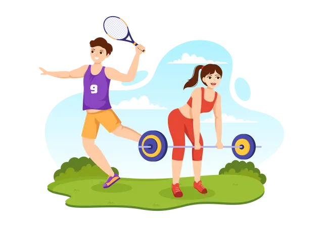 Girl and boy celebrate sports day  Illustration