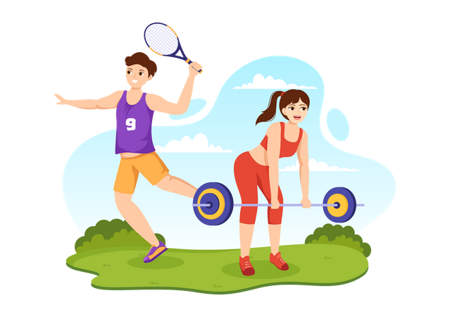 Girl and boy celebrate sports day  Illustration