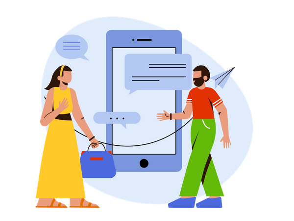 Girl and boy chatting on app  Illustration