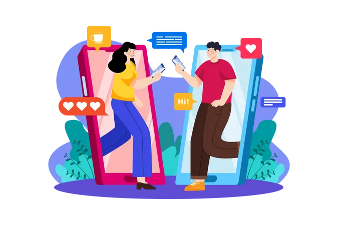 Girl and boy chatting on the app Illustration