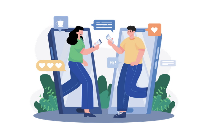Girl and boy chatting on the app  Illustration