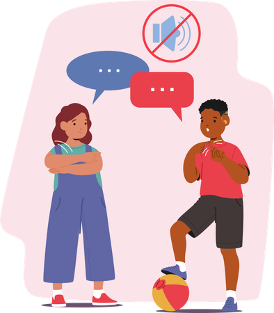 Girl And Boy Communicating In Sign Language  Illustration